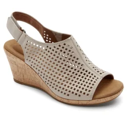 Sandálias E Cunhas>Rockport Sandália Feminina Briah Perfurada Slingback Couro cinza