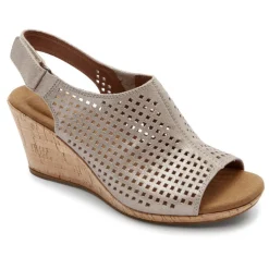Sandálias E Cunhas>Rockport Sandália Feminina Briah Perfurada Slingback Couro Multi Cáqui