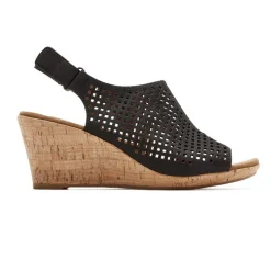 Sandálias E Cunhas>Rockport Sandália Feminina Briah Perfurada Slingback Nobuk preto