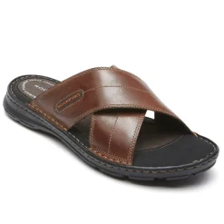 Sandálias>Rockport Slide Masculino Darwyn Cross Band Treinador Brown Lea