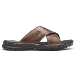 Sandálias>Rockport Slide Masculino Darwyn Cross Band Treinador Brown Lea